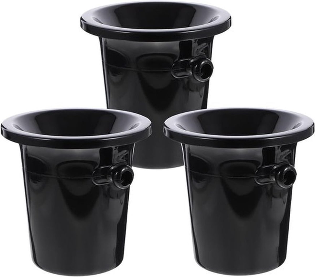 Set van 3 Creatieve Wijnproeverij Emmers - Kunststof Wijnbuckets met Dubbele Handgreep voor IJs en Wijnproeverijen (Zwart)