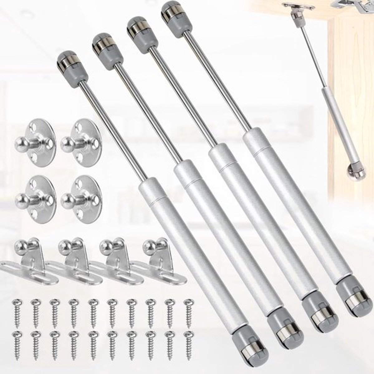 Set van 4 gasveren 100N voor keukenkasten en kleppen met soft close-functie