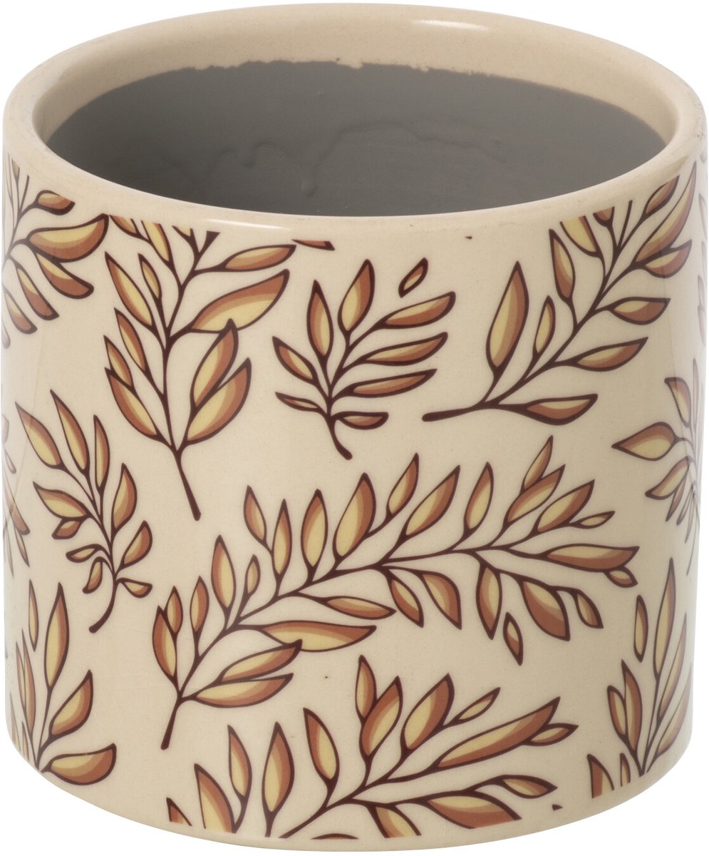 J-Line bloempot Bladeren - keramiek - ecru/bruin - small