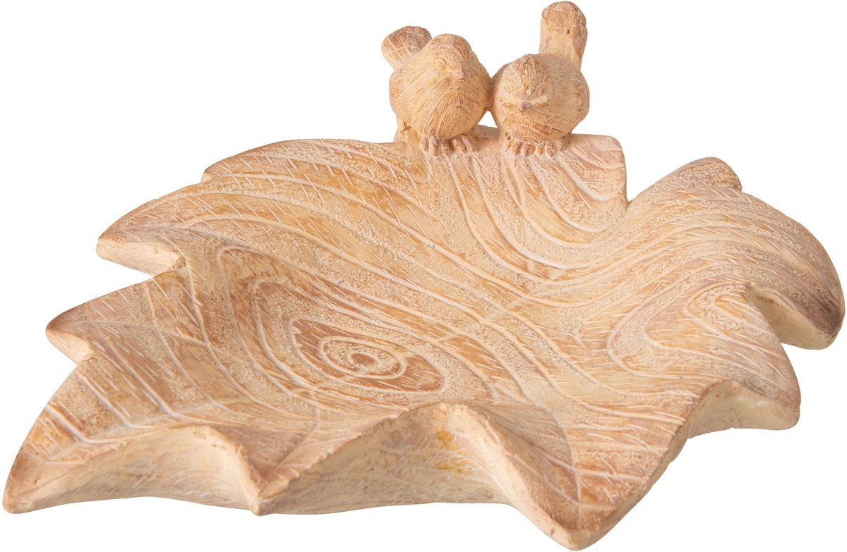 J-Line Decoratief dienblad met blad en vogel - magnesiumoxide - beige - large
