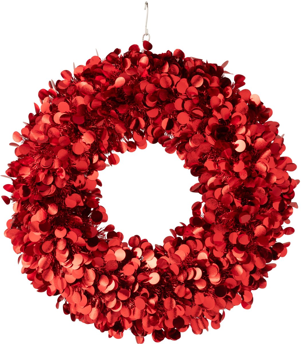 J-Line decoratie krans Sprankelend - polystyreen - rood - medium