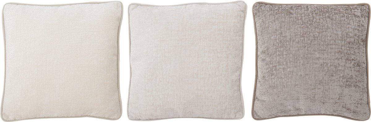 J-Line kussen Chenille - polyester - ecru/greige - 3 stuks