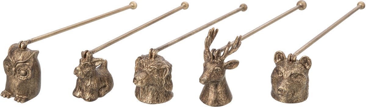 J-Line Kaarsendover met dieren - tin - goud - assortiment van 5