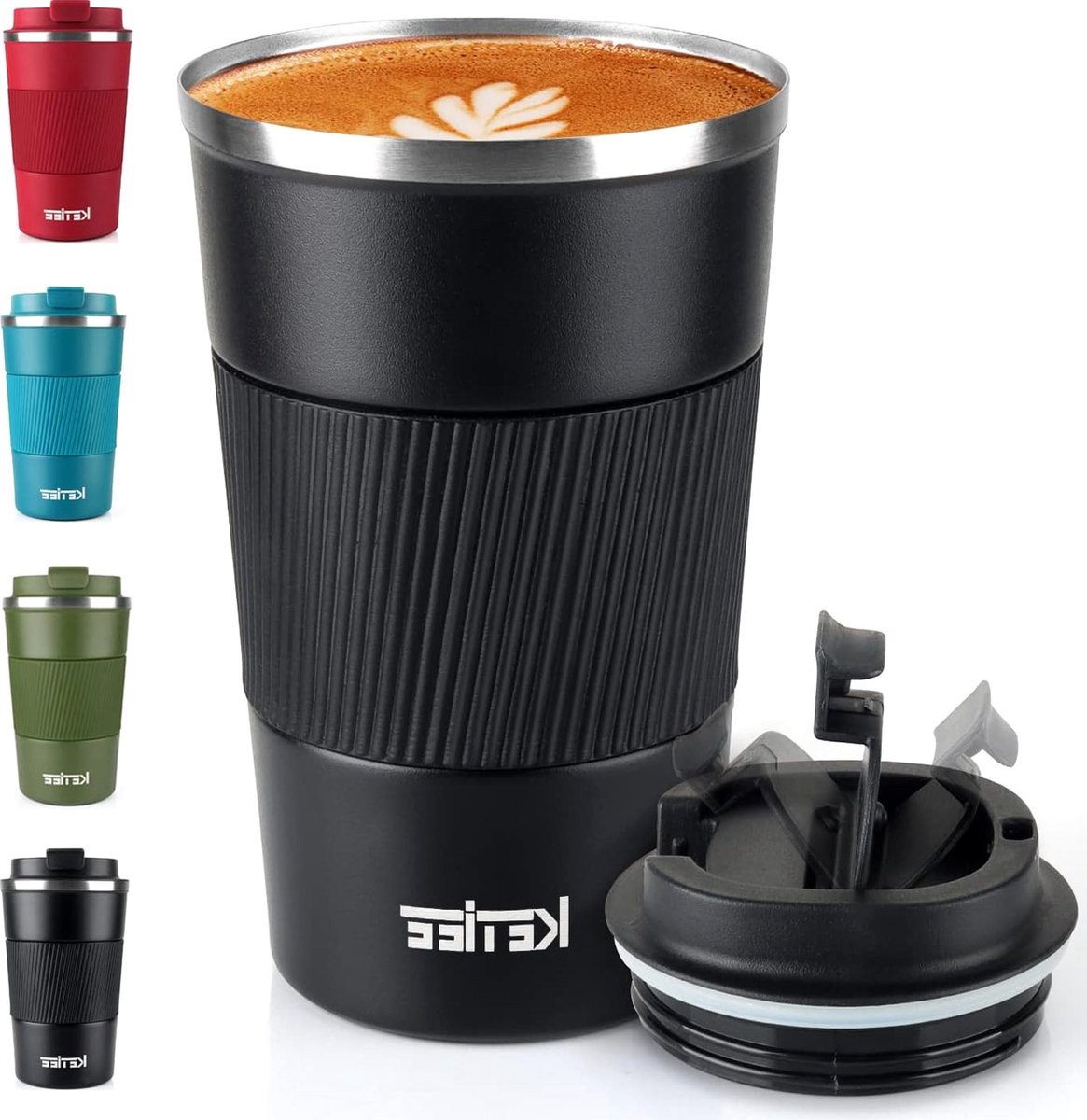 RVS Thermosbeker 380ml - Lekvrij & Warm/Koud - Zwart