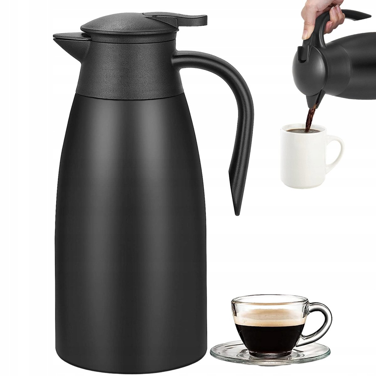 Thermos RVS 2L - Dubbelwandig, Zwart, 12-18u Warmhouden