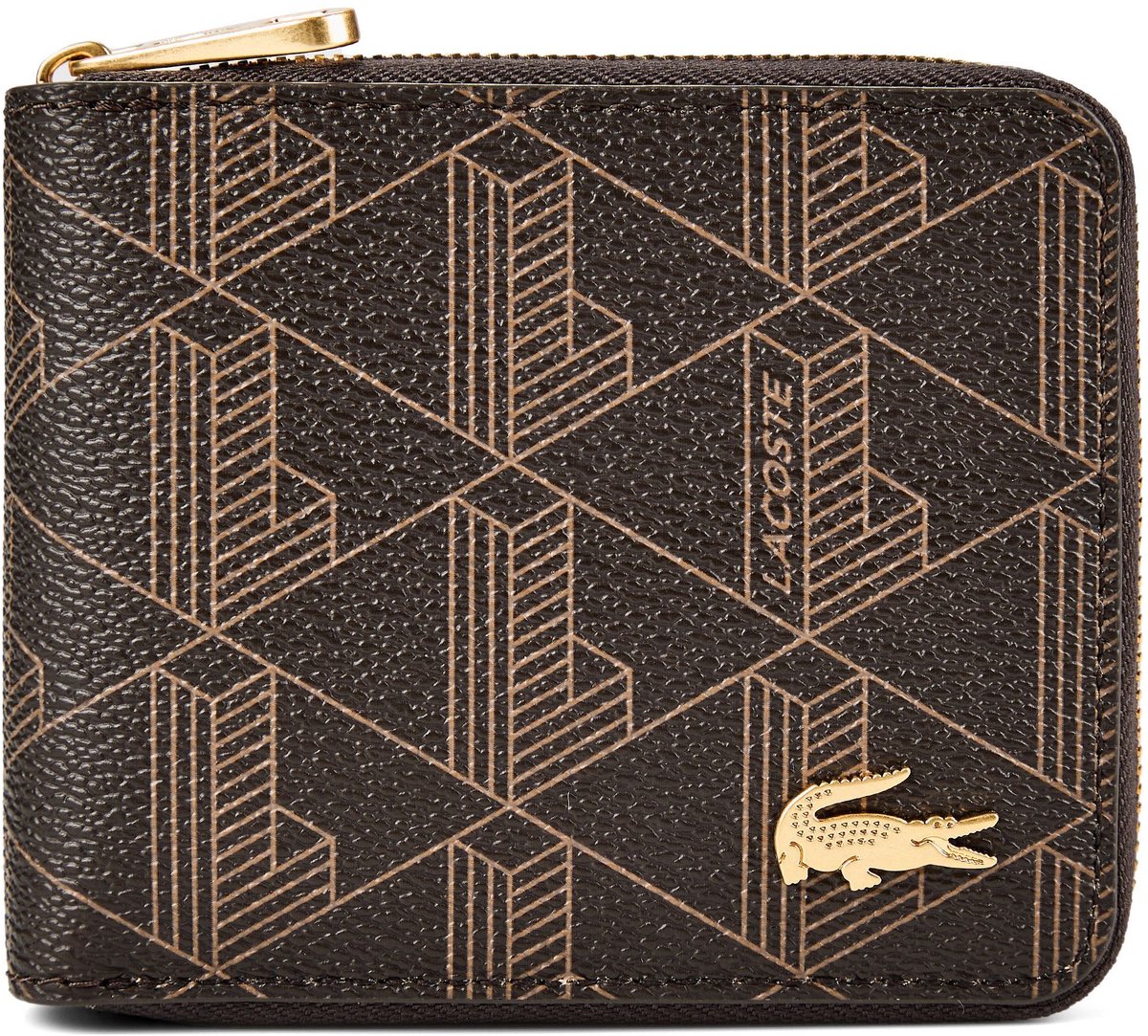 LACOSTE portemonnee The Blend Compact Zip Wallet Mono Slate Black Shitake donkerbruin