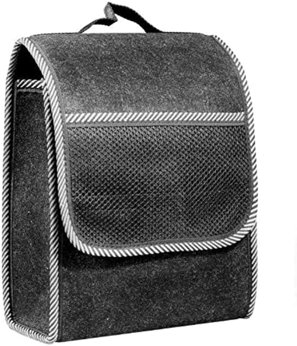 Zwarte vilten kofferbaktas 33x26 robuust wit gefestonneerde gereedschapstas klittenband