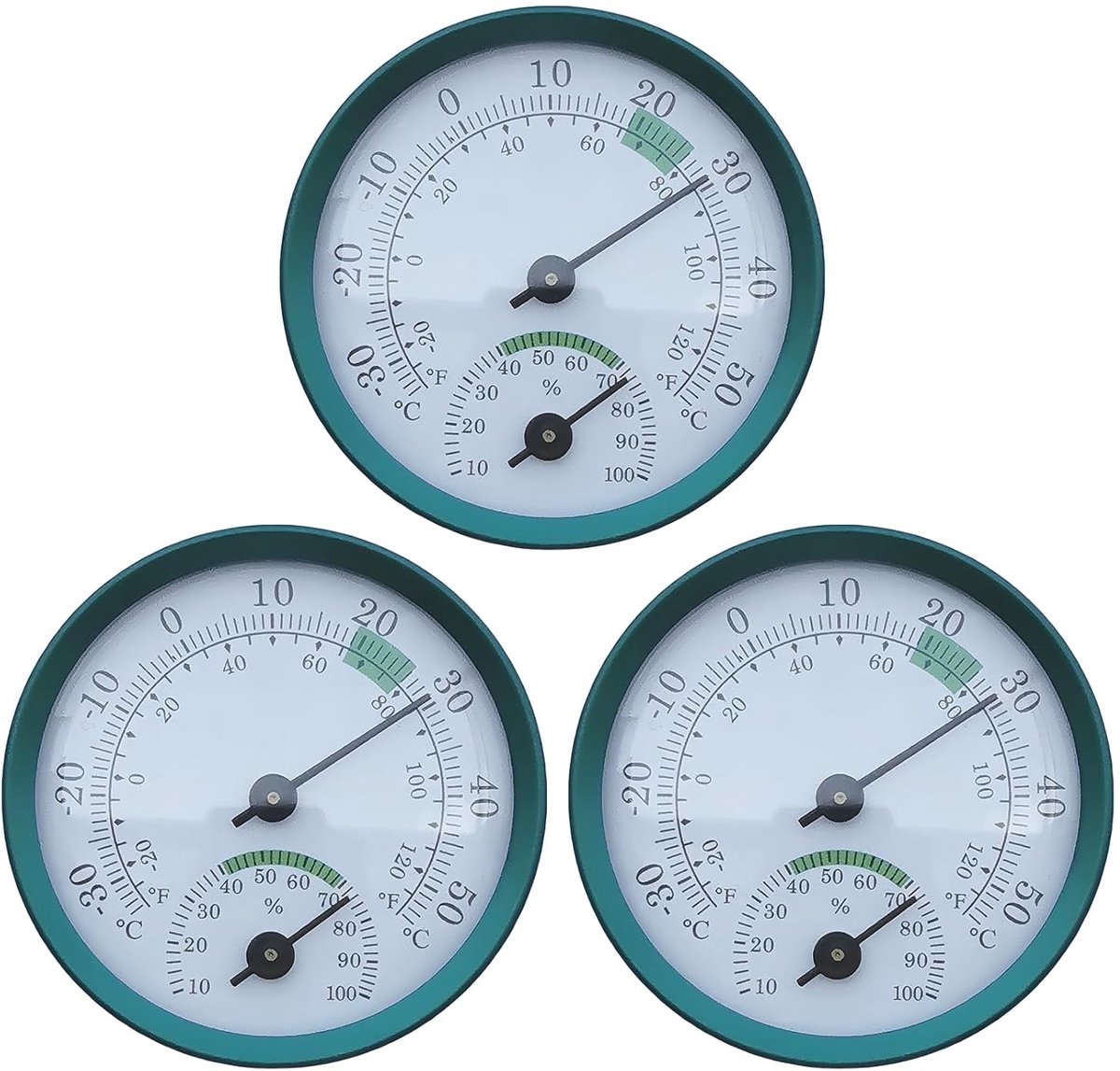 SnelShoppen - Analoge Thermometer Hygrometer 2-in-1 Mini 57mm - 3 Stuks Luchtvochtigheidsmeter Binnen met Gekleurde Comfortzones voor Thuis, Baby, Gar