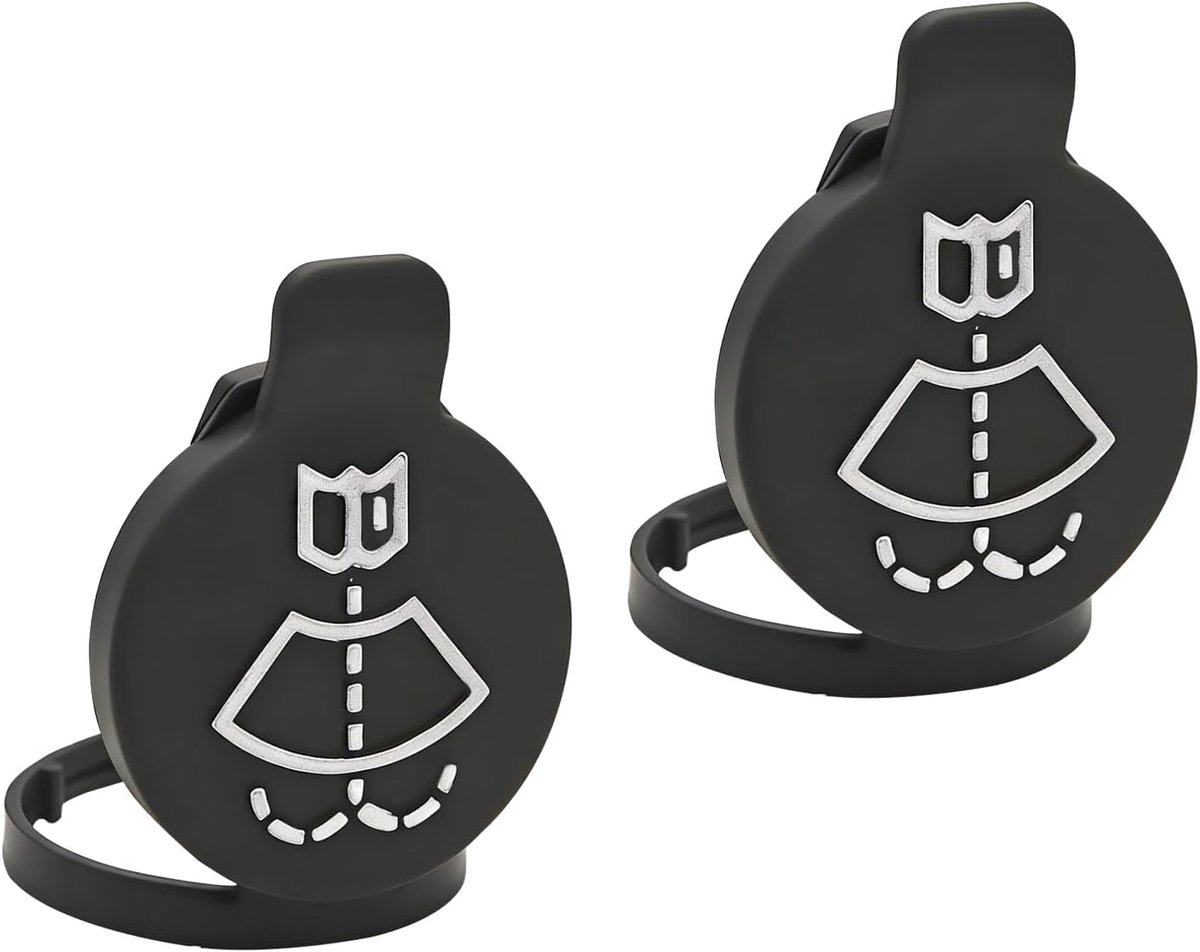 SnelShoppen - 2 Stuks Ruitensproeier Reservoir Cap Tankdop voor Ruitensproeiervloeistof Auto Ruitenwisser Accessoires Zwart Plastic