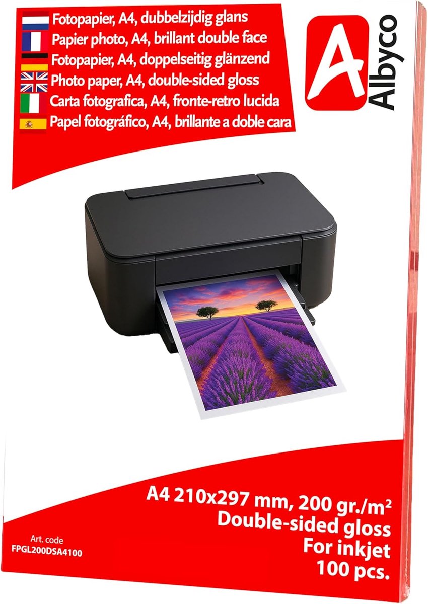 SnelShoppen - A4 Fotopapier Inkjet Glanzend 200 gr/m² - 100 Vel Tweezijdig Beprintbaar - Haarscherpe Afdrukken voor Foto's en Afbeeldingen
