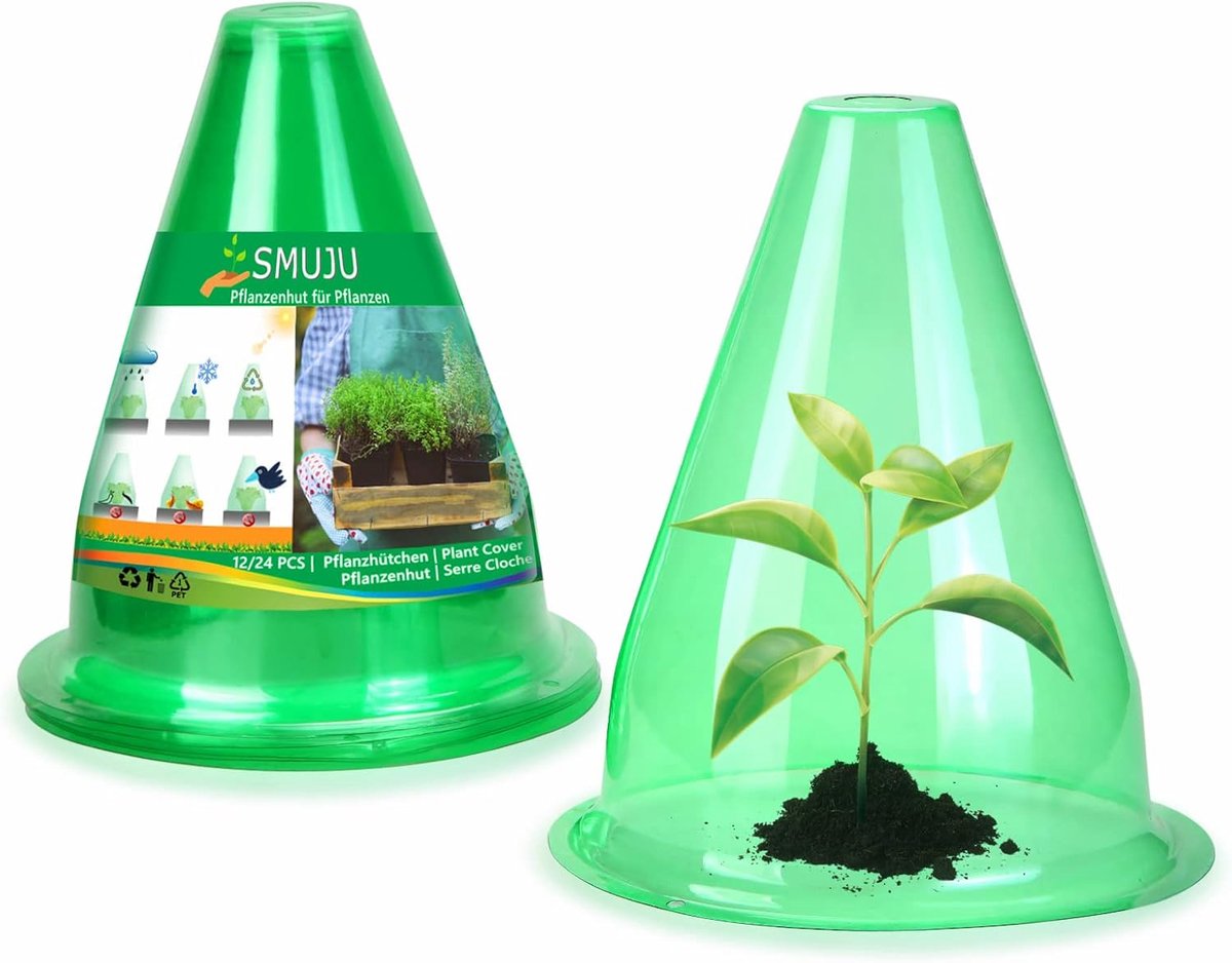 SnelShoppen - 24 Stuks Plantenhoed, Transparante Afdekking voor Slaplanten, Bescherming tegen Vogels, Slakken, Vorst en Weer, Ø 20 cm, Groen voor Tuin
