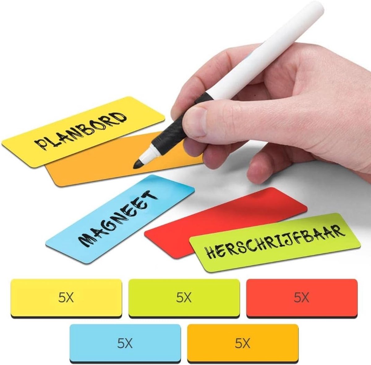 SnelShoppen - Whiteboard Magneten Schrijfbaar - 25 Stuks Mix - 7.5 cm x 2.5 cm - Magnetische Labels Planner Organizer voor Whiteboard, Metaal en Koelk