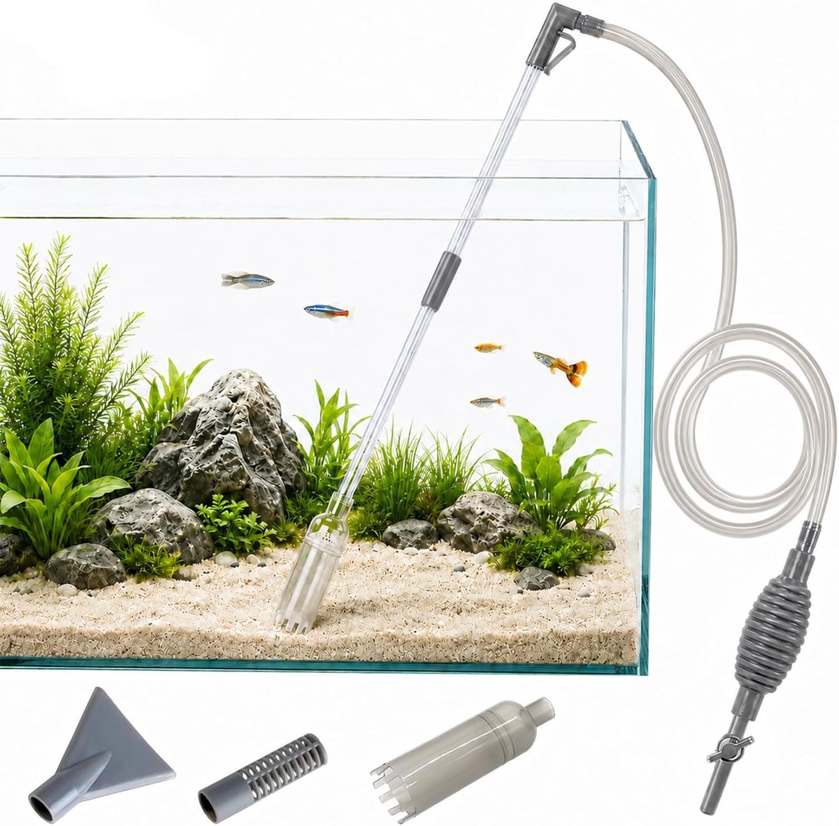 Mulmzuiger Aquarium - Aquariumstofzuiger - Aquarium Onderhoud - Geïntegreerde Pomp - 3 Meter - Blauw