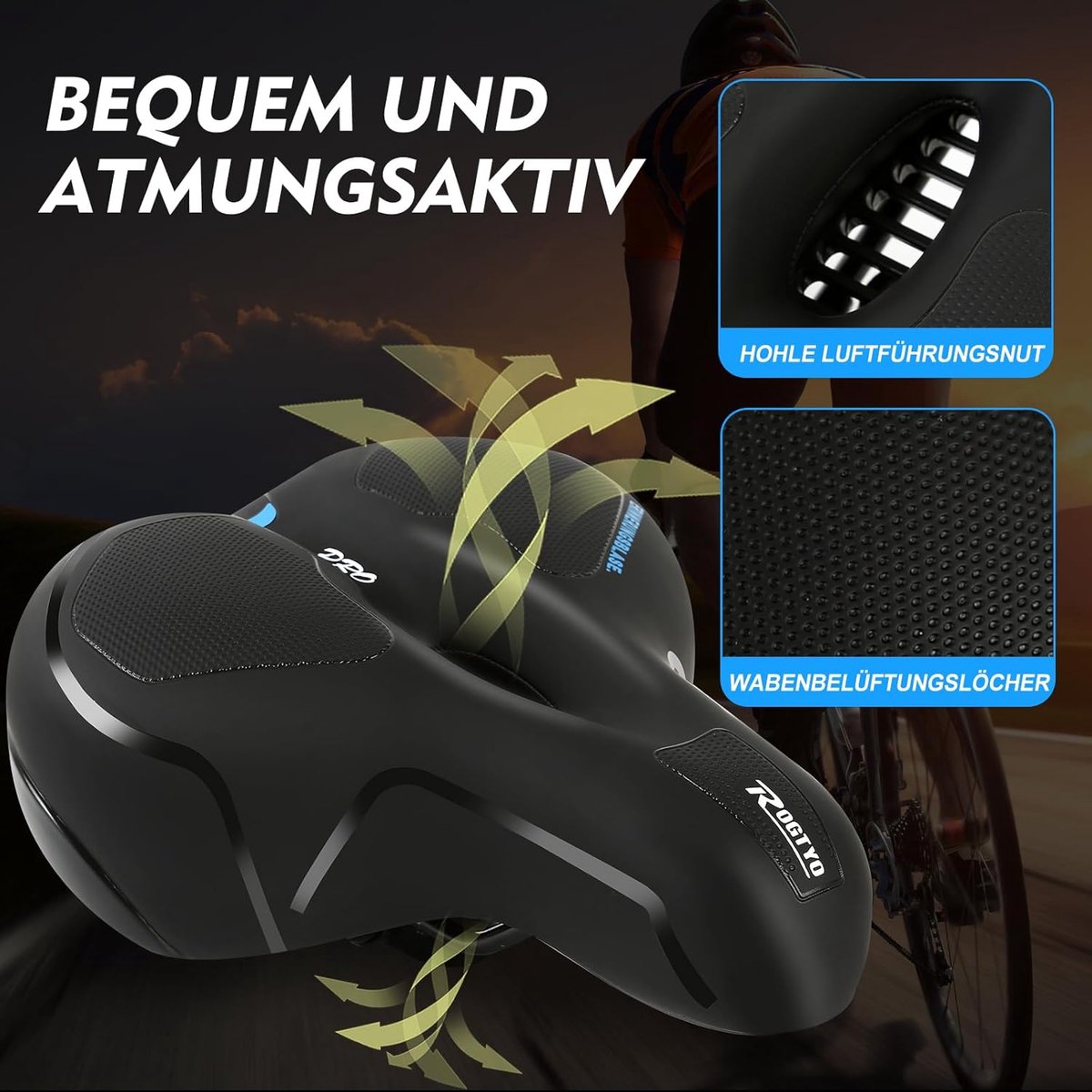 SnelShoppen - Fiets Zadel Pro 2.0 Gel Brede Comfortabele Ademend Schokabsorberend Ergonomisch Geheugenfoam Fiets Zadel Waterproof