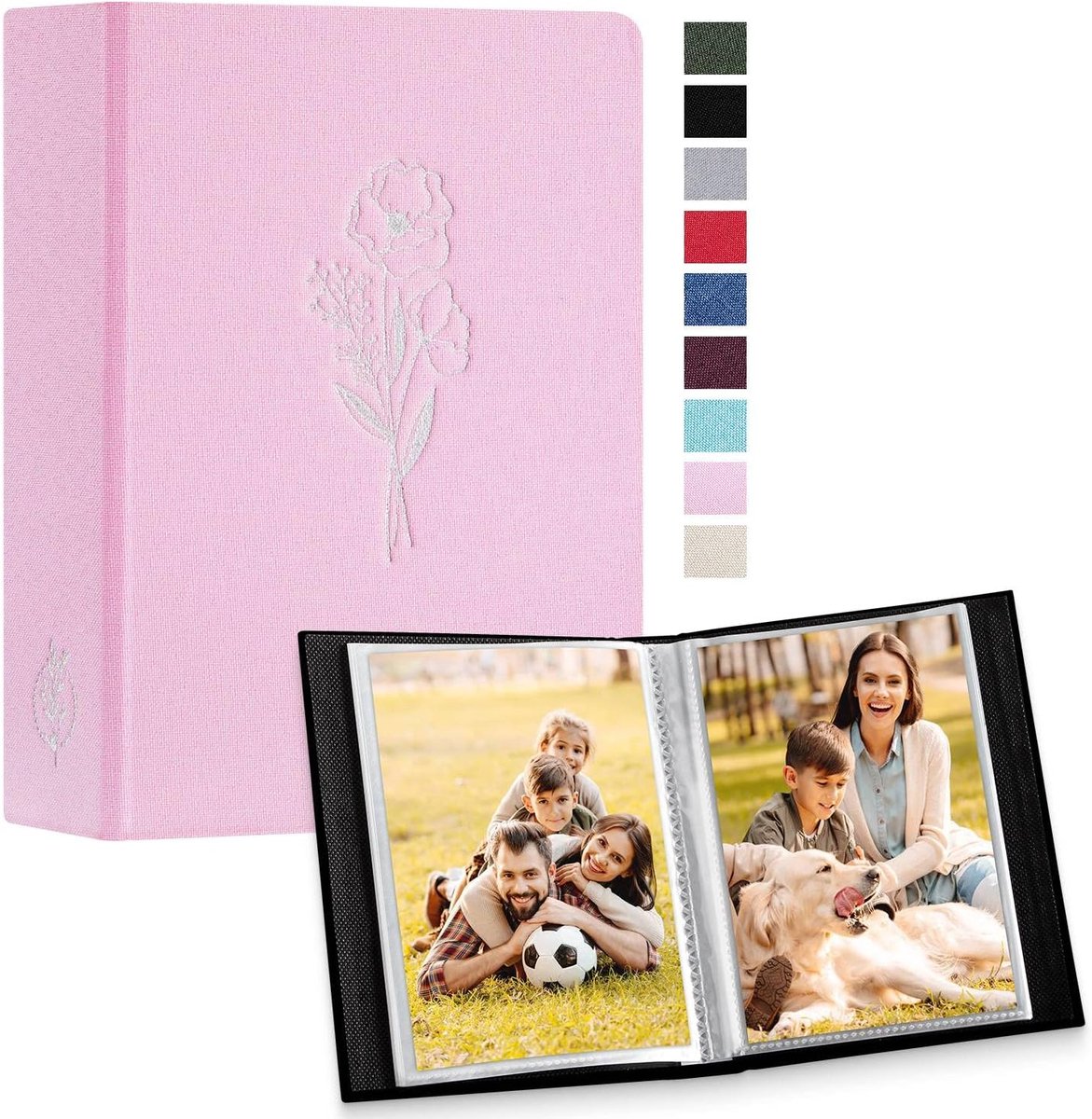 SnelShoppen - Fotoalbum 6x4 inch voor 100 foto’s, insteekvakjes, linnen hoes, roze, voor portretfoto’s 10x15 cm, set van 2 stuks, perfect voor feest e