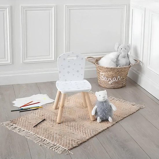 Atmosphera Kinder stoeltje Stars - 2x - wit/zilver/naturel - hout - D30 x H50 cm - bijzet stoeltjes voor kinderen van Atmosphera — afbeelding 2