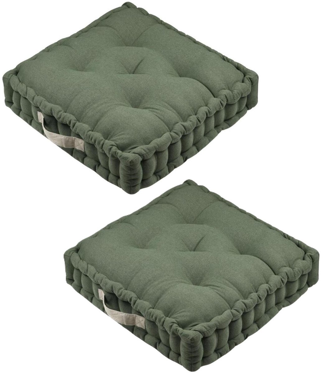 Stof Textile Vloerkussen Rilax - 2x - groen - katoen - 60 x 60 x 10 cm - vierkant - Extra dik - palletkussen