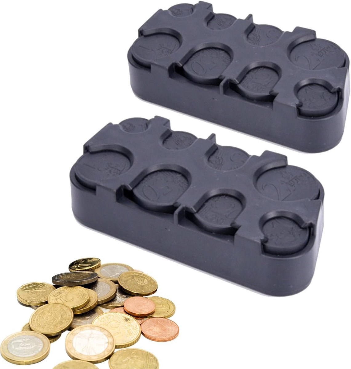 SnelShoppen - Coin Storage 2 Stuks - Euro Munt Houder - Munt Sorter & Collector - Praktische Munt Dispenser voor Auto, Taxi - 8 Compartimenten van 2 E