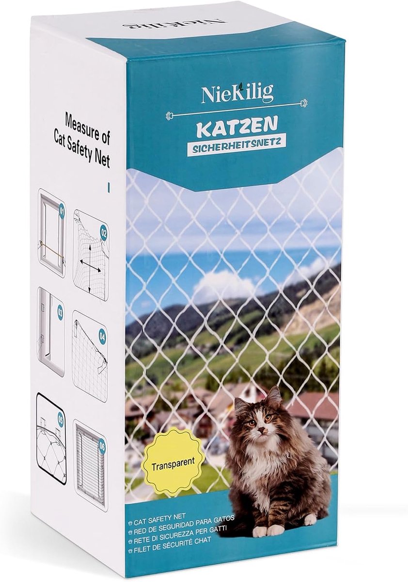 SnelShoppen - Kattennet voor Balkon, Veiligheid voor Huisdieren, Geen Boren, Kattennet voor Terrassen en Raam, Duurzaam en Weerbestendig (2 m x 3 m)