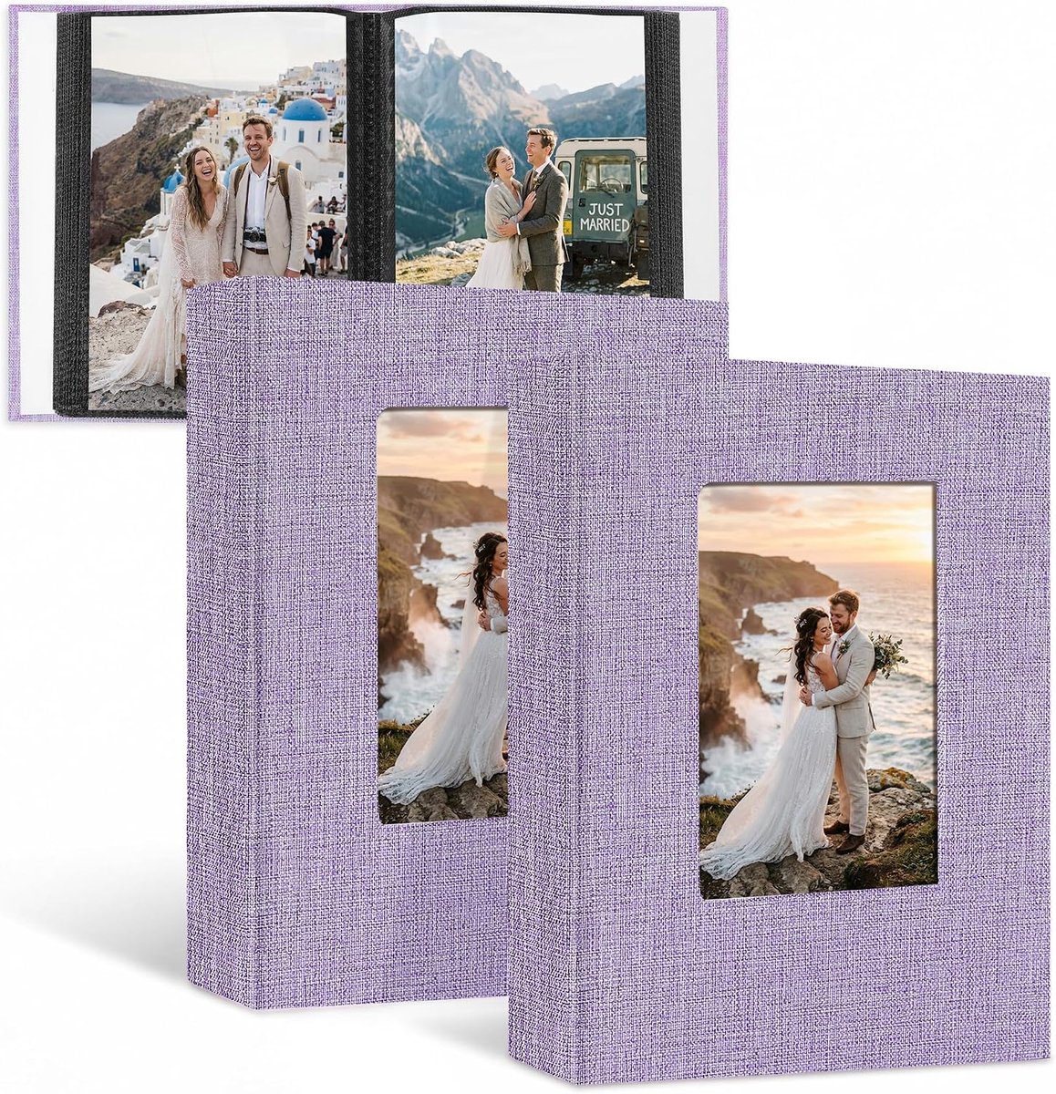 SnelShoppen - Photo Album Set van 2 - Mini Invoegalbum 10x15 cm - Geschikt voor 104 Foto's - Linnen Look - Ideaal voor Bruiloft, Familie, Baby & Reize