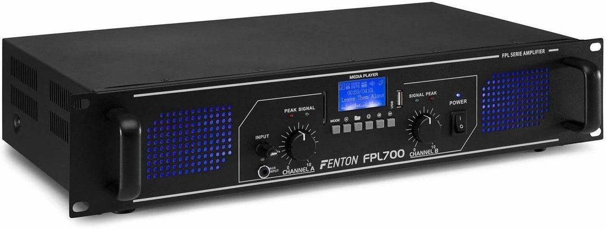 SnelShoppen - Digitale Versterker 2 x 350 Watt met Bluetooth, Media Player, USB, SD Slot, LED Effect, Class D - Professionele DJ Versterker met Afstan