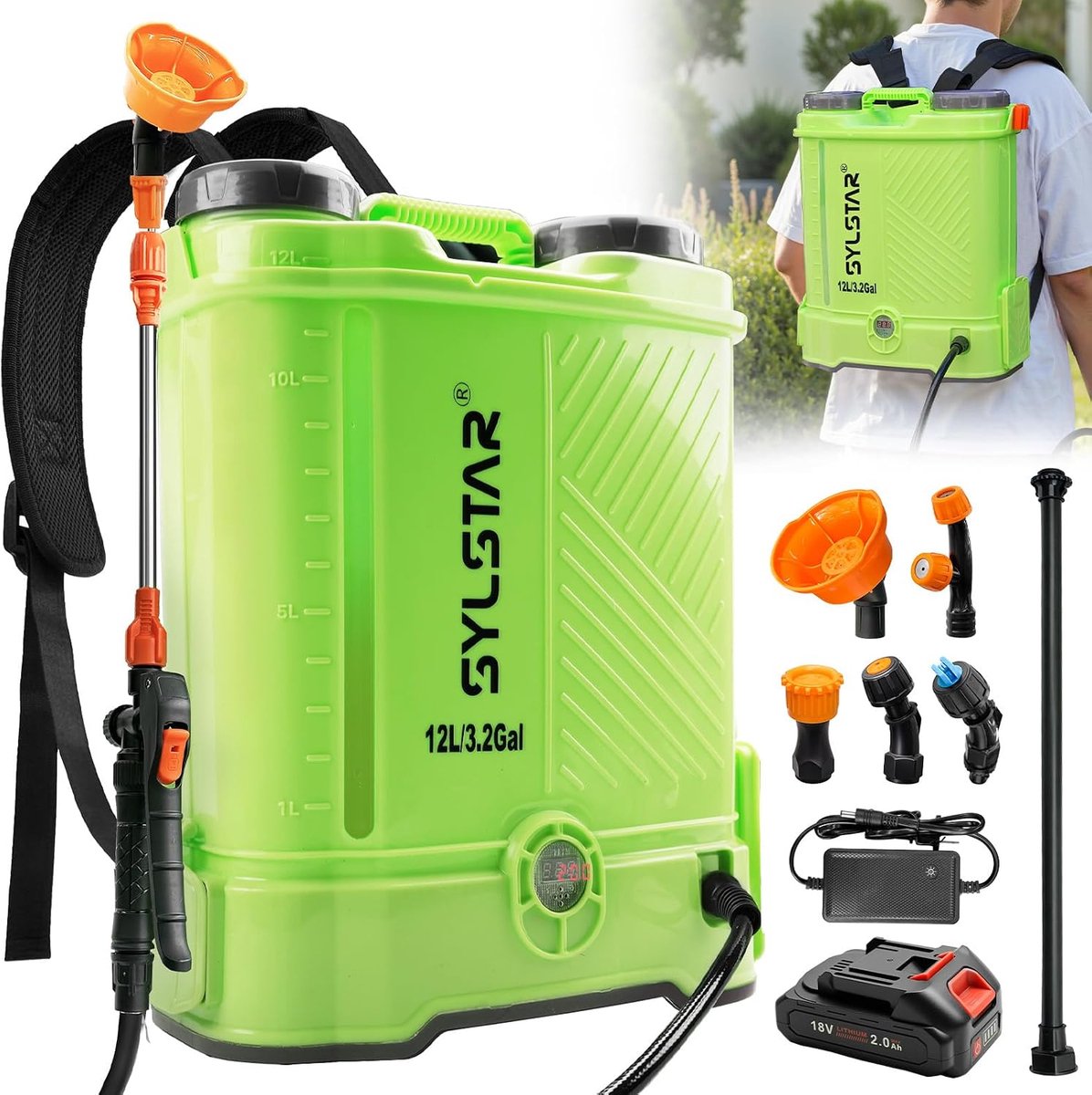SnelShoppen - Accu Drukspuit 12L, 5.5Bar Spuit met 5 Nozzles, Telescopische Handgreep, Geschikt voor Makita 18V Accu, Perfect voor Tuin, Gras en Boomg