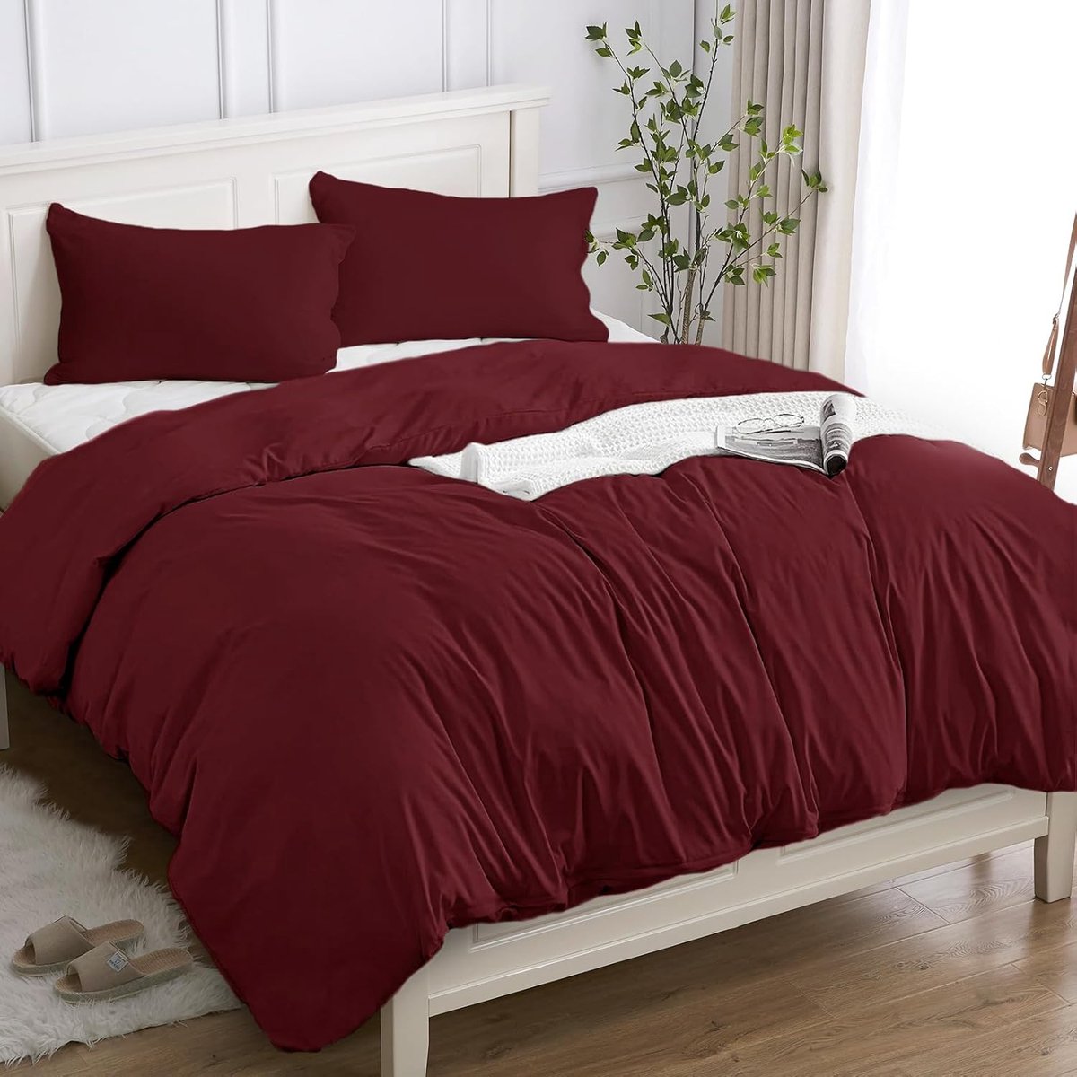 SnelShoppen - Luxe Duvet Dekbedovertrek Set 240 x 220 cm, 3-delig 100% Katoen, Hypoallergeen en Adembenemend Bordeaux, Ideaal voor Elk Seizoen