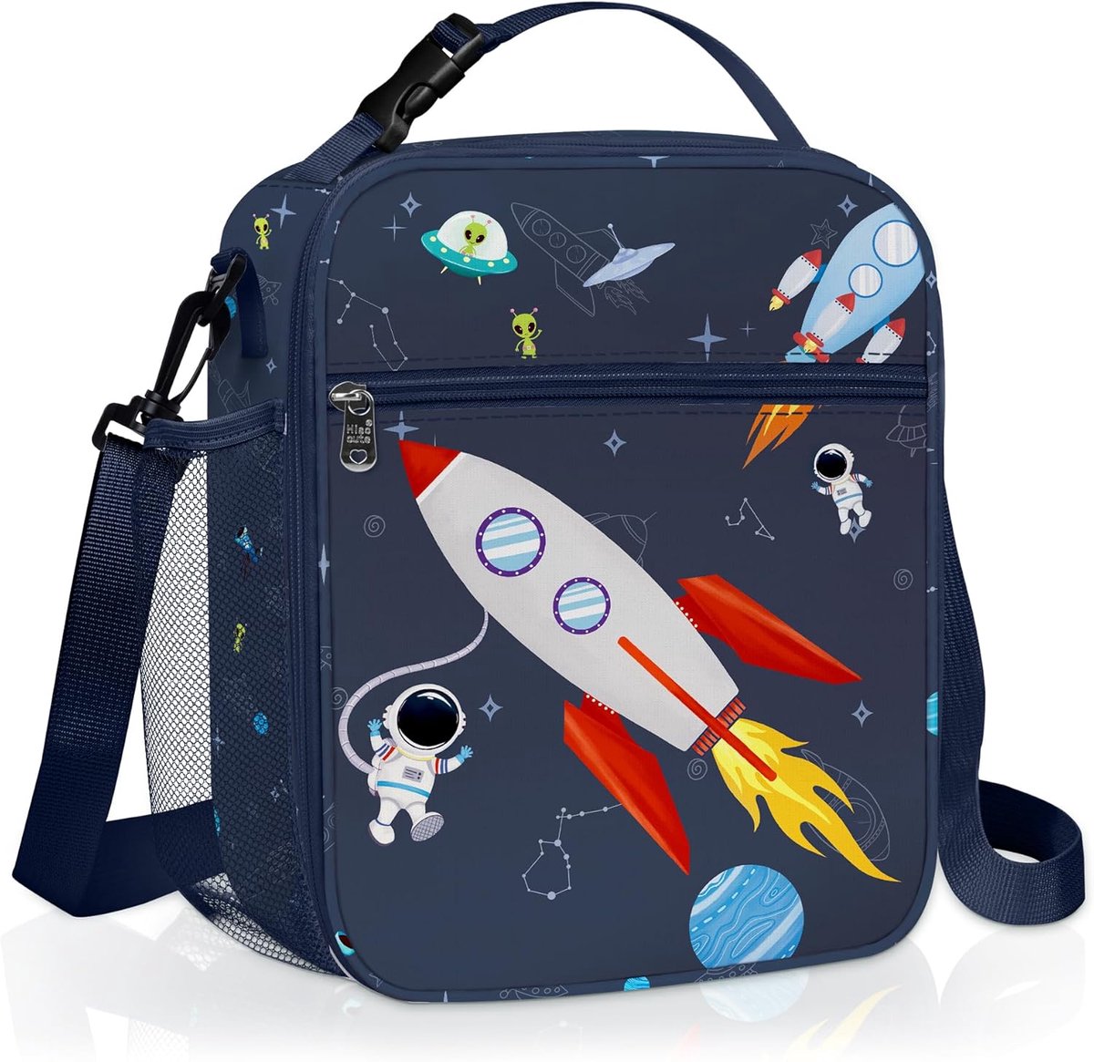SnelShoppen - Ruime Geïsoleerde Lunchtas voor Kinderen - Grote Thermos Cooler Bag met Sterren en Raket Ontwerp - Perfect voor Picknicks, School, en Ui