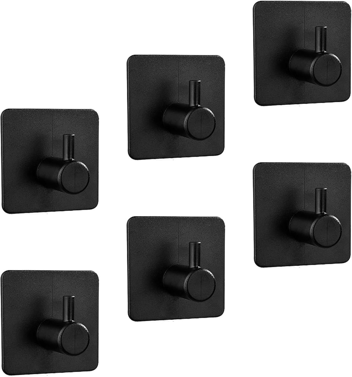 SnelShoppen - 6x Zwarte Plastic Adhesive Hooks - Badjassen, Handdoeken, Kleding Haken - Geen Boren, Makkelijk Te Plakken - Geschikt Voor Badkamer, Keu