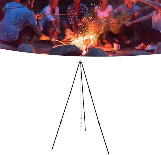 SnelShoppen - Vouwbare Campfire Kook Tripod - Aluminium Legering Tripod Camping Accessoires met Ketting en Draagtas - Ideaal voor Buiten Camping (Zwar van Snelshoppen — afbeelding 5