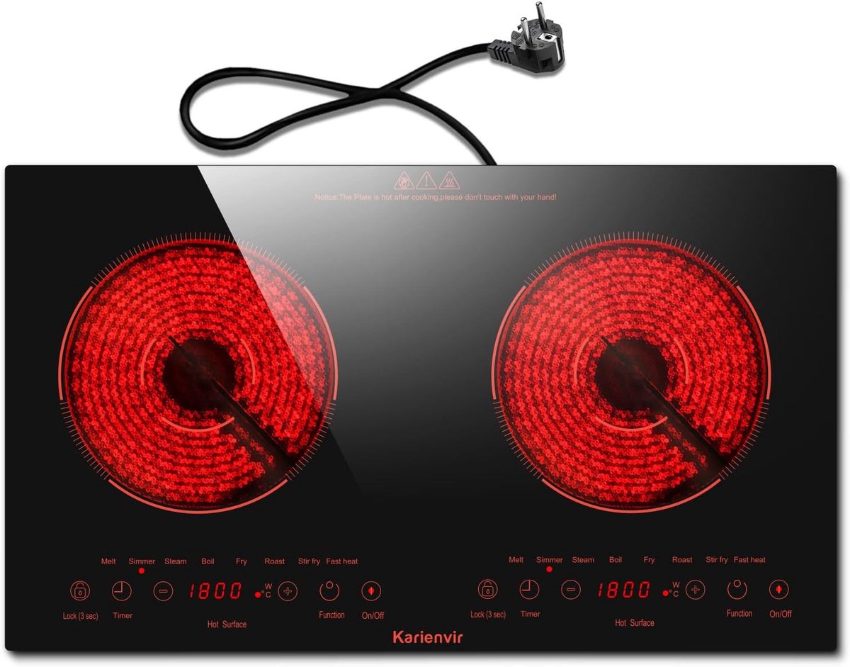SnelShoppen - Draagbare keramische kookplaat 2 pitten, 3600W met timer en kindveiligheid, ideaal voor camping, feest en keuken