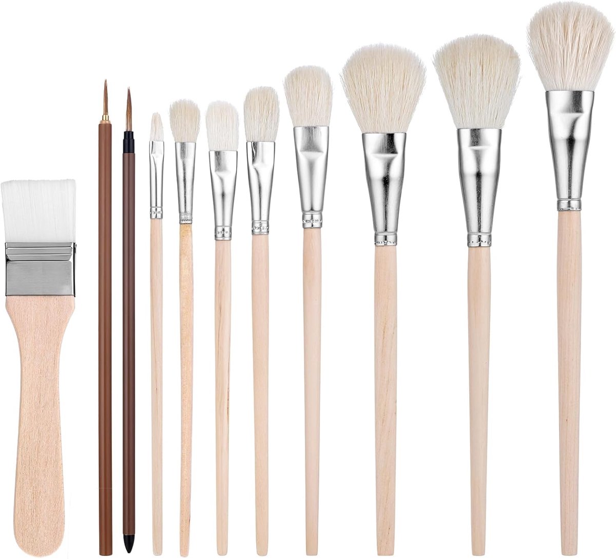SnelShoppen - 11PCS Acrylschilderkwasten Set - Hoogwaardige Natuurlijke Geitenharen, Hout, Diverse Maten en Stijlen, Perfect voor Kunstenaars, Schilde