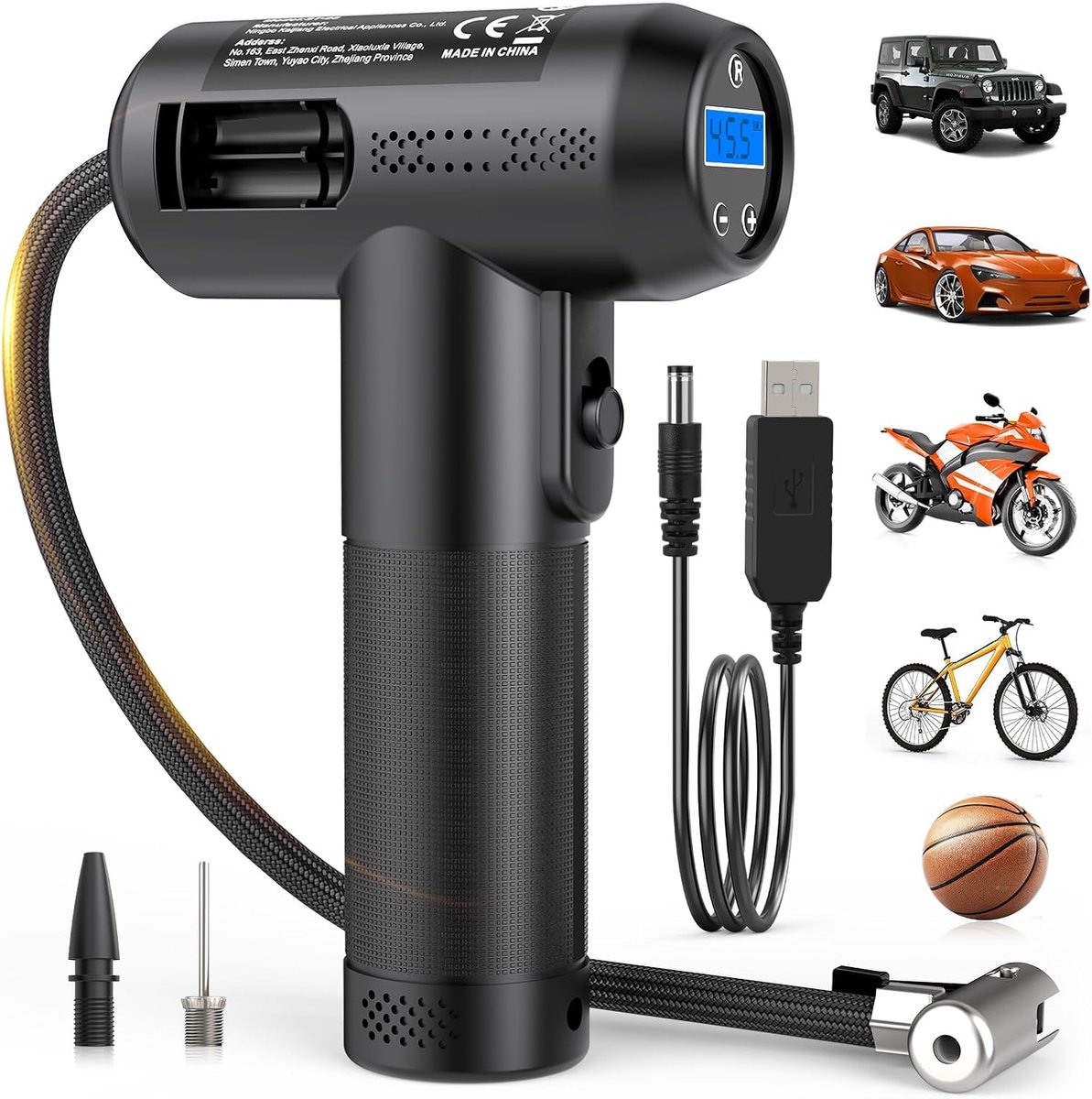 SnelShoppen - Draadloze Bandeninflator Luchtcompressor - Compact, Draagbaar, Oplaadbaar, Voor Auto, Fiets, Motor, Sport, Kleur: Zwart, Ideaal voor Thu
