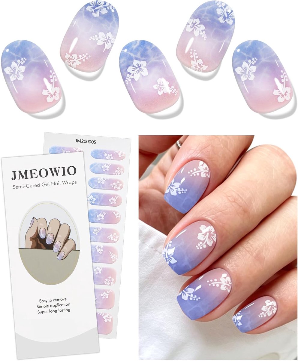 SnelShoppen - JMEOWIO Flower Nail Foil Gel Nail Art Sticker UV Nagel Stickers - 20 Stuks Semi-Genezen Gel Nagel Stickers - Duurzaam, Niet-toxisch, Gem