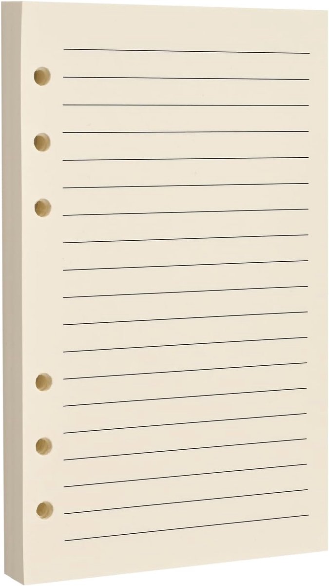 SnelShoppen - A6 6-Gats Gelinieerd Losbladig Papier, Beige - Navullingen voor Standaard A6 6-Rings Mappen, Ideaal voor Kantoor, Studie, Recepten, Reiz