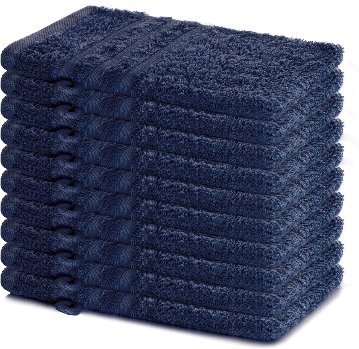 SnelShoppen - Set van 10 Washandjes 15x21 cm van 100% Katoen - Zacht & Absorberend - Ideaal voor Thuis, Hotel, Spa en Baby - Marineblauw