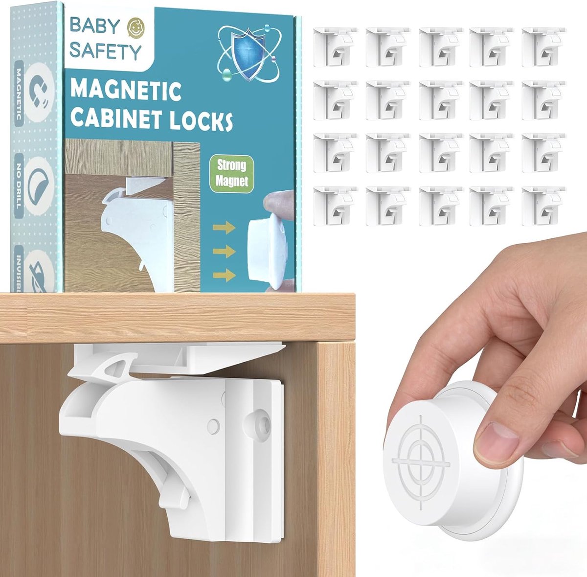 SnelShoppen - Dioxide Securite Baby Safety Block - 20 Infrarood Slotjes + 4 Sleutels - Geen Boren of Schroeven Nodig - 3m Hechting - Onzichtbare Deurs