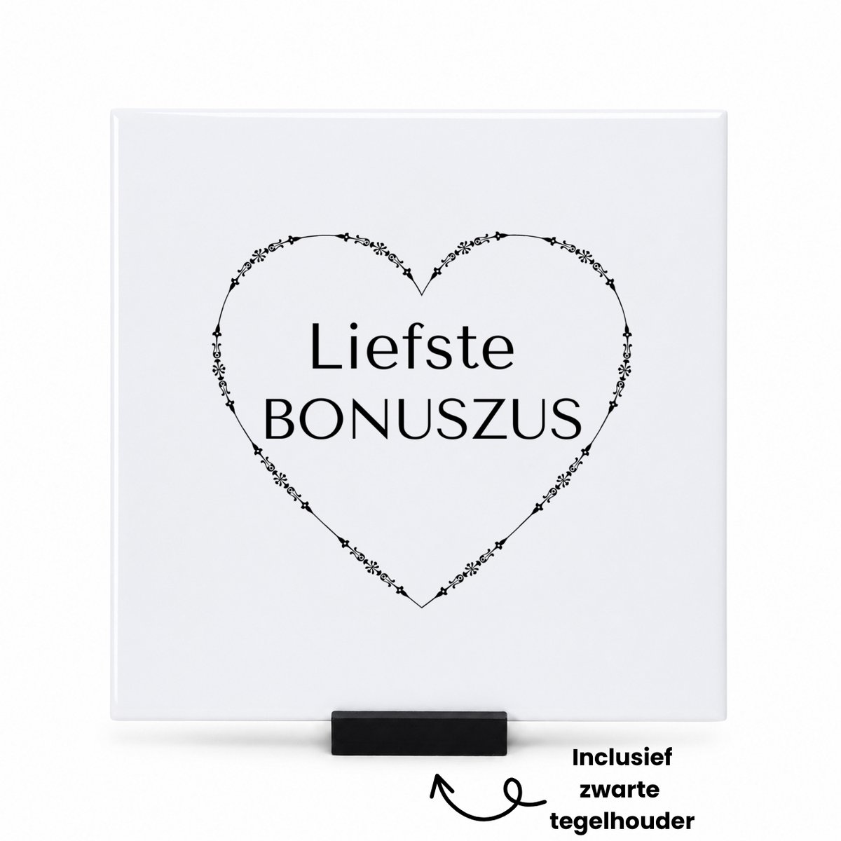 Hacebo liefste bonuszus tegeltje met tegelhouder - Zus - de liefste bonuszus - tegeltjes met tekst - verjaardag - cadeautje voor zus - zus artikelen - kado - geschenk - spreuktegels - 15x15 CM Wit