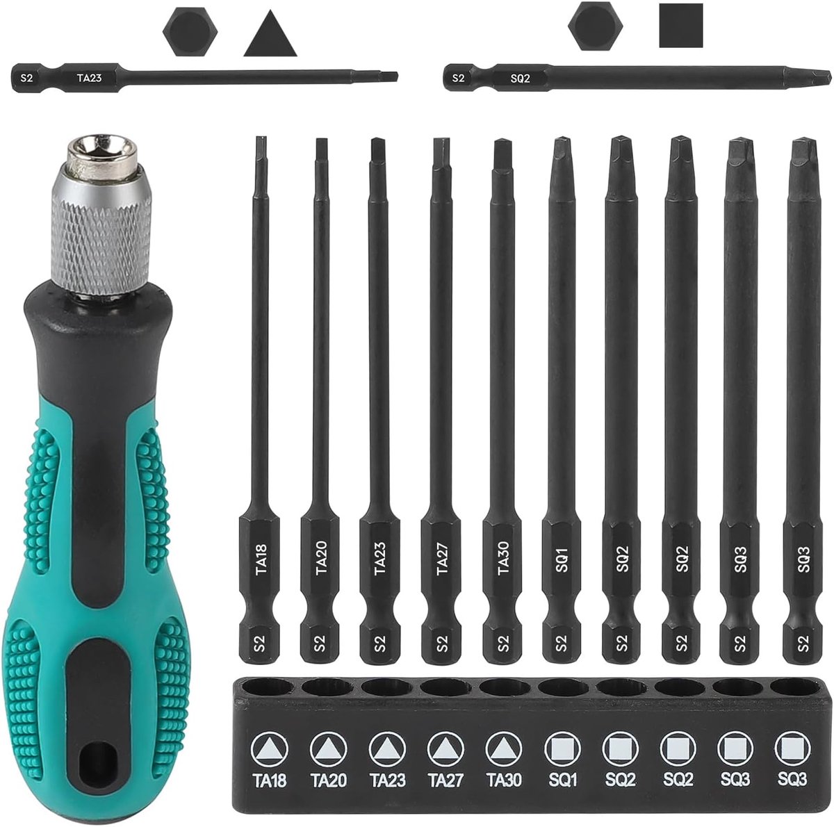 SnelShoppen - 10-delige Triangulaire Schroevendraaier Bits Set, Vierkante Schroevendraaiers, 1/4" met Handvat, Triangular Bit Set 89mm, Hoogwaardige S
