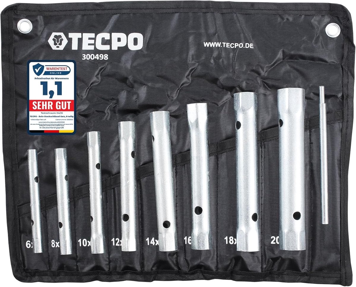SnelShoppen - Tube Sleutelset 8-delig - Professionele Ringtangenset 6x7 tot 20x22mm - Hoogwaardige Gereedschappen in Tetron Opbergtas - Perfect voor K