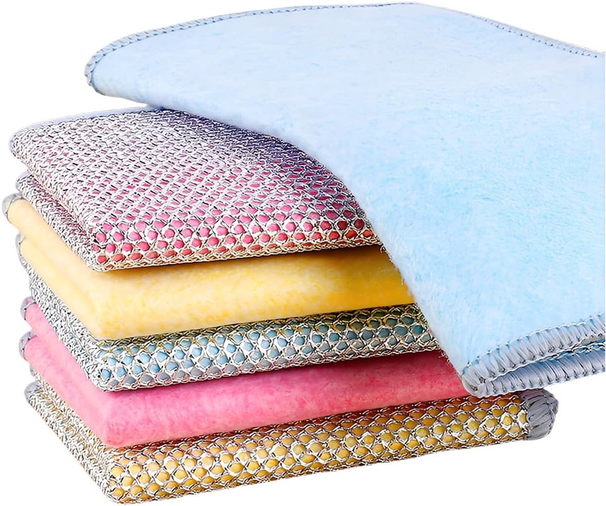 SnelShoppen - Pack van 6 Dubbelzijdige Keuken- en Badhanddoeken Microvezel Set - Herbruikbaar, Wasbaar, 20x20 cm, Scratch-vrij, 3 Kleuren, Ideaal voor