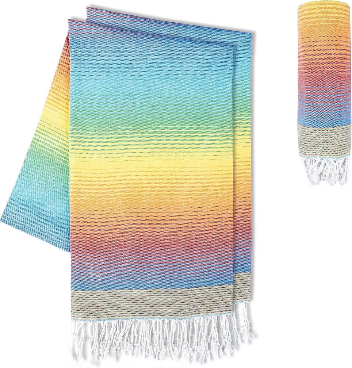 SnelShoppen - Set van 2 XXL LAYNENBURG Fouta Hammam Handdoeken 100x200 cm - 100% Katoen met Handgeknoopte Fringes - OEKO-TEX Strand- en Sauna Handdoek