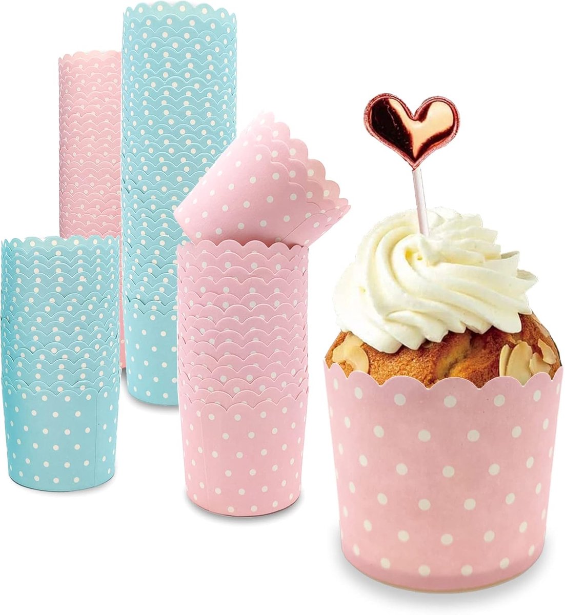 SnelShoppen - Muffin Paper Moulds - 100 Stuks Roze en Blauw Cupcake Wrappers - Polka Dot Muffin Mallen voor Halloween, Verjaardagen, Bruiloften en Fee