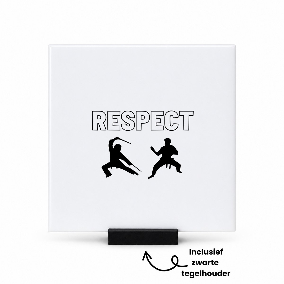 Hacebo Respect tegeltje met tegelhouder - Vechtsporten - familie vrienden sporters - tegeltjes met tekst - cadeau - spreuktegels - 10.8x10.8 CM Wit