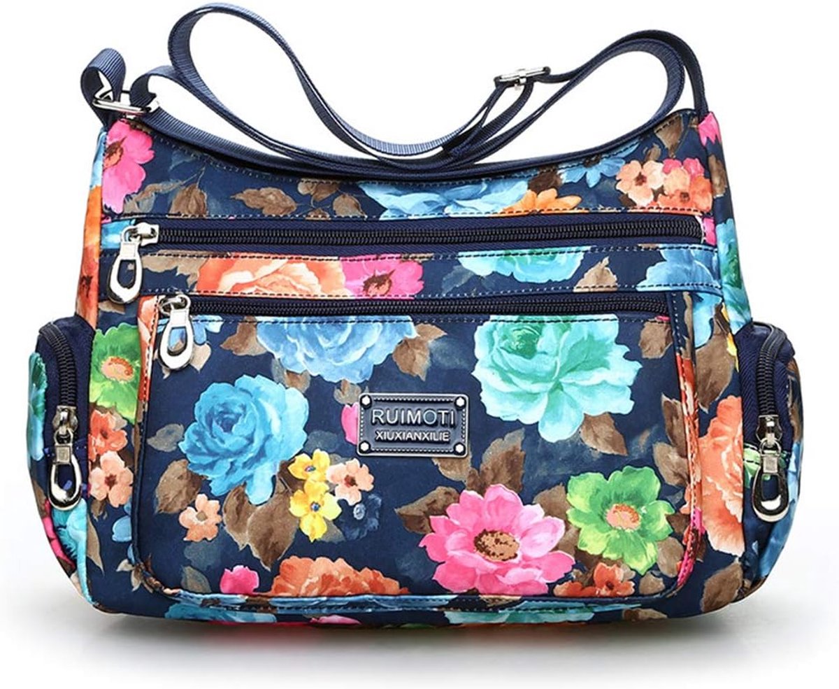 SnelShoppen - Crossbody Tas voor Vrouwen - Nylon Schoudertas met Bloemen Patroon - Multi-Pocket Handtas - Waterbestendig en Lichtgewicht - Perfect voo