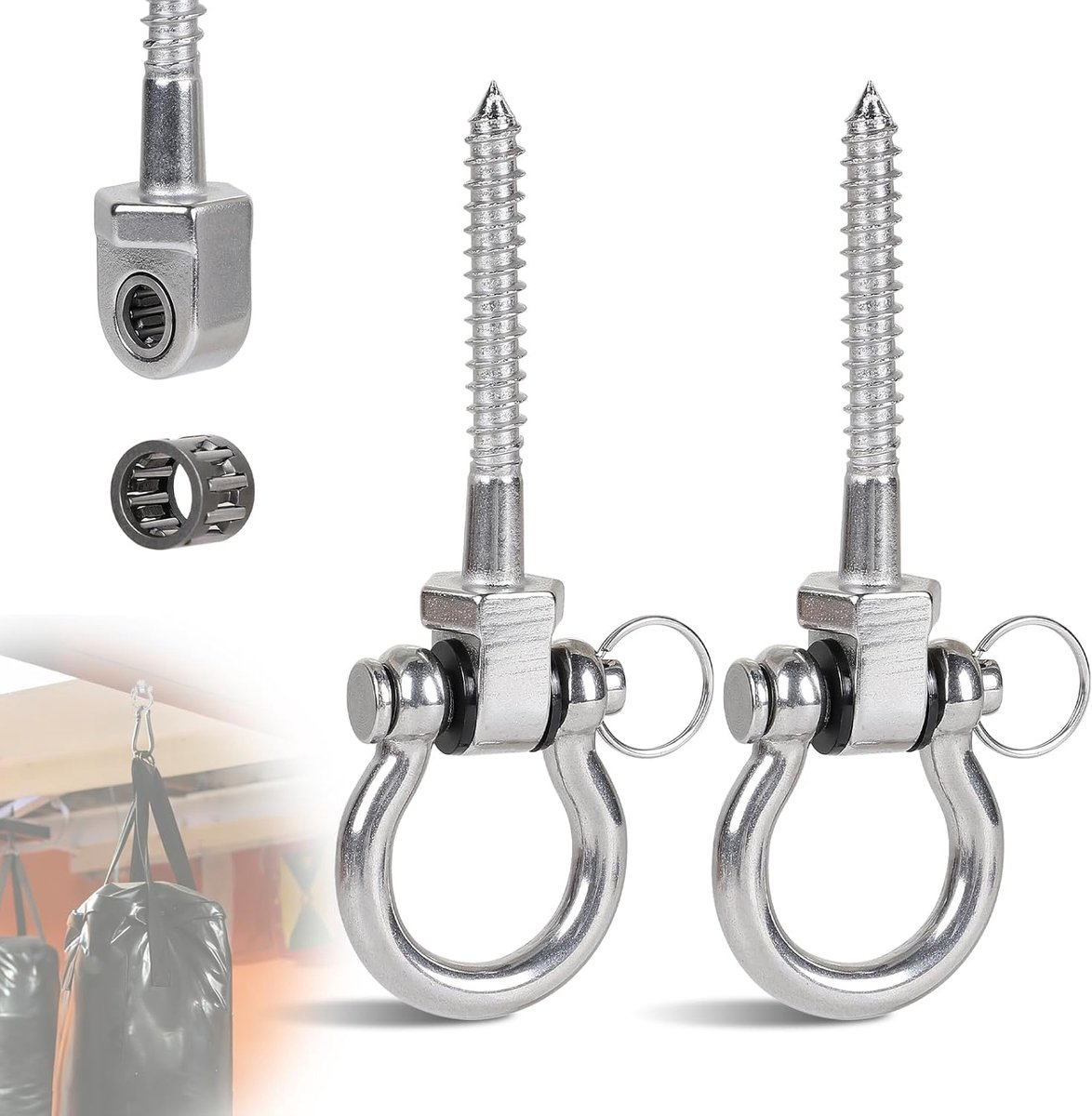 SnelShoppen - 2x Schommelhaken M8 Plafondhaken, Zware Belastbaarheid 125mm, Schroefhaken van 304 Roestvrij Staal voor Houten Balken, Schommelophanging