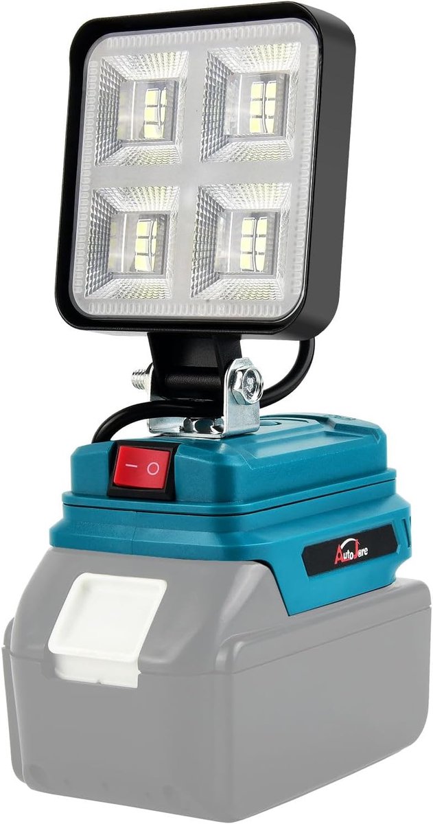 SnelShoppen - Draadloze Acculamp 18V, 40W LED Schijnwerper met 2 USB-oplaadpoorten, Draagbare Werkverlichting voor Camping, Vissen, Thuis, Autoreparat