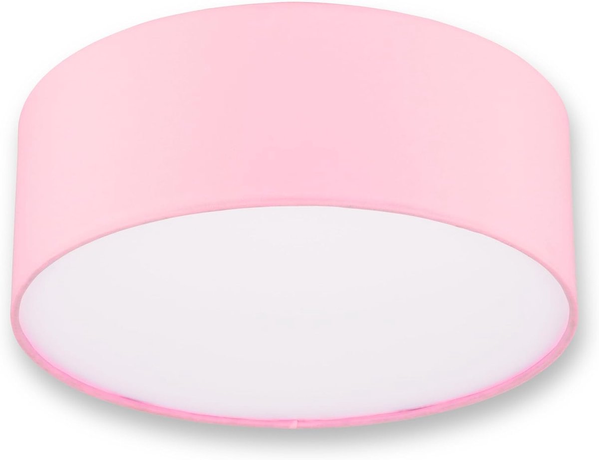 SnelShoppen - Ronde Plafondlamp 30 cm - Vintage Stoffen Kap - Roze Licht - Ideaal voor Slaapkamer en Woonkamer - Modern Design - Warm en Uitnodigend