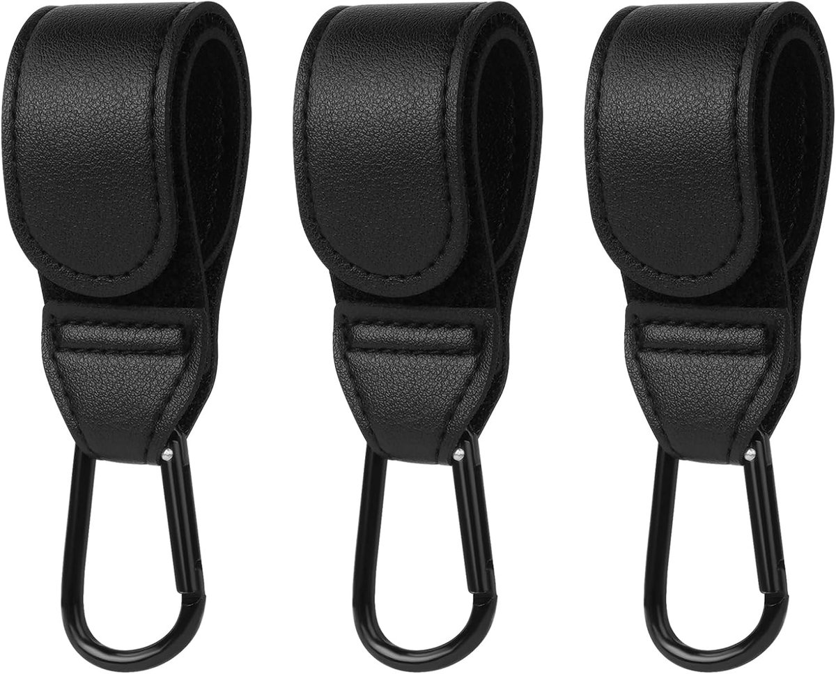 SnelShoppen - URAQT Buggy Clips 3 Stuks - Kinderwagenhaken - Universele Karabijnhaak - Zwart - Voor Boodschappentassen - Multifunctionele Houder voor
