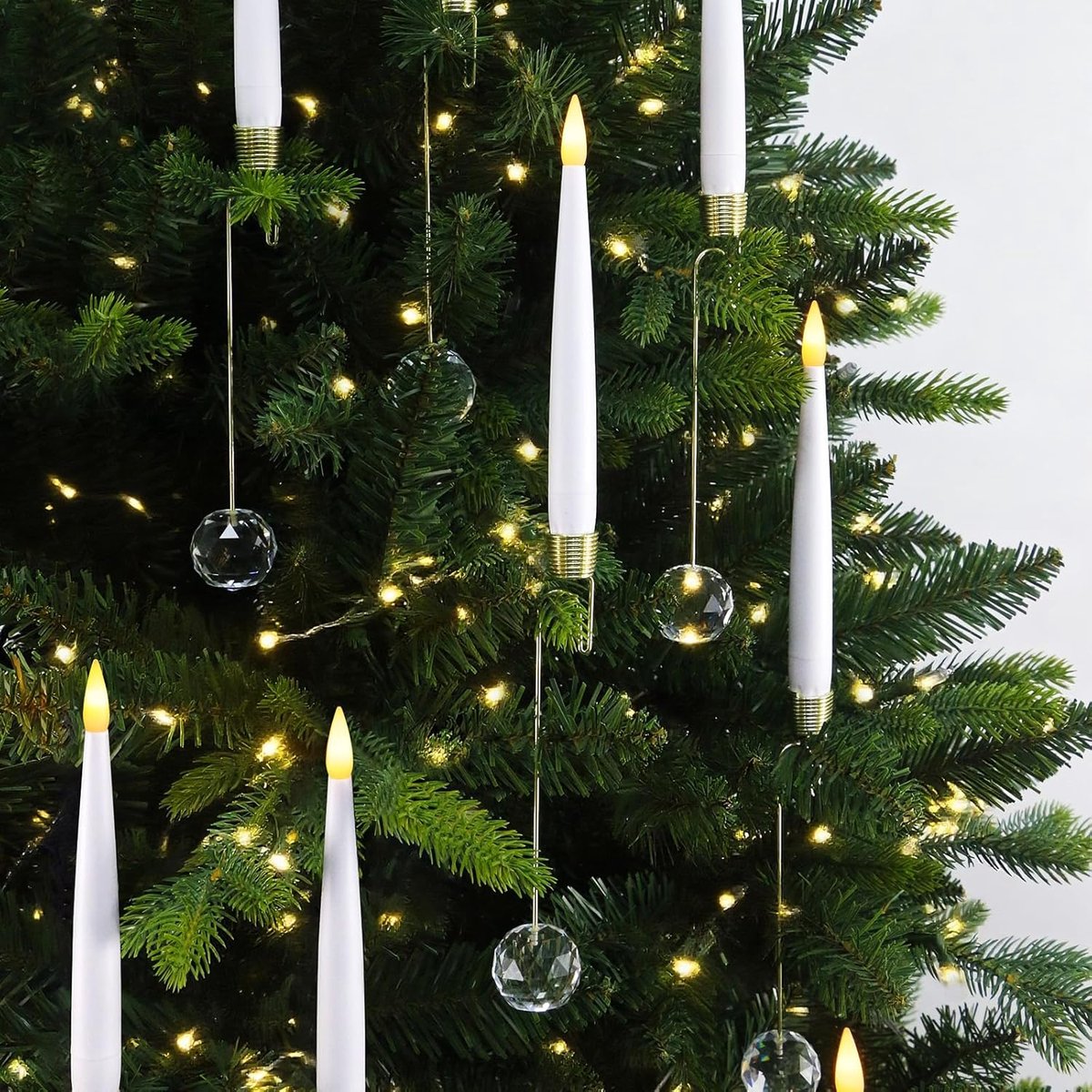 SnelShoppen - 12 Stuks Vlamloze LED Kerstboomkaarsen met Kristallen Bolhaken - Draadloze Flikkerende Kaarsenset voor Kerstdecoratie - Warme Gloed - Ba
